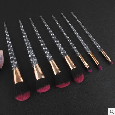 Spot 7 crystal makeup brush transparent spiral handle horn makeup brush makeup tool set new.
