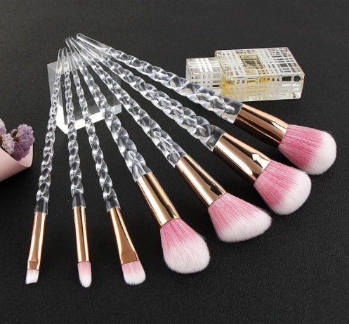 Spot 7 crystal makeup brush transparent spiral handle horn makeup brush makeup tool set new.