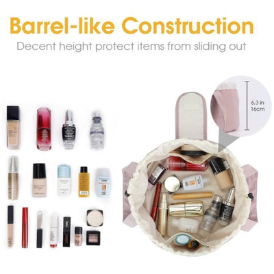 Barrel Drawstring Makeup Bag Large Capacity Women's Cosmetic Bag Toiletries Organizer Pouch Lady Travel Storage Case.