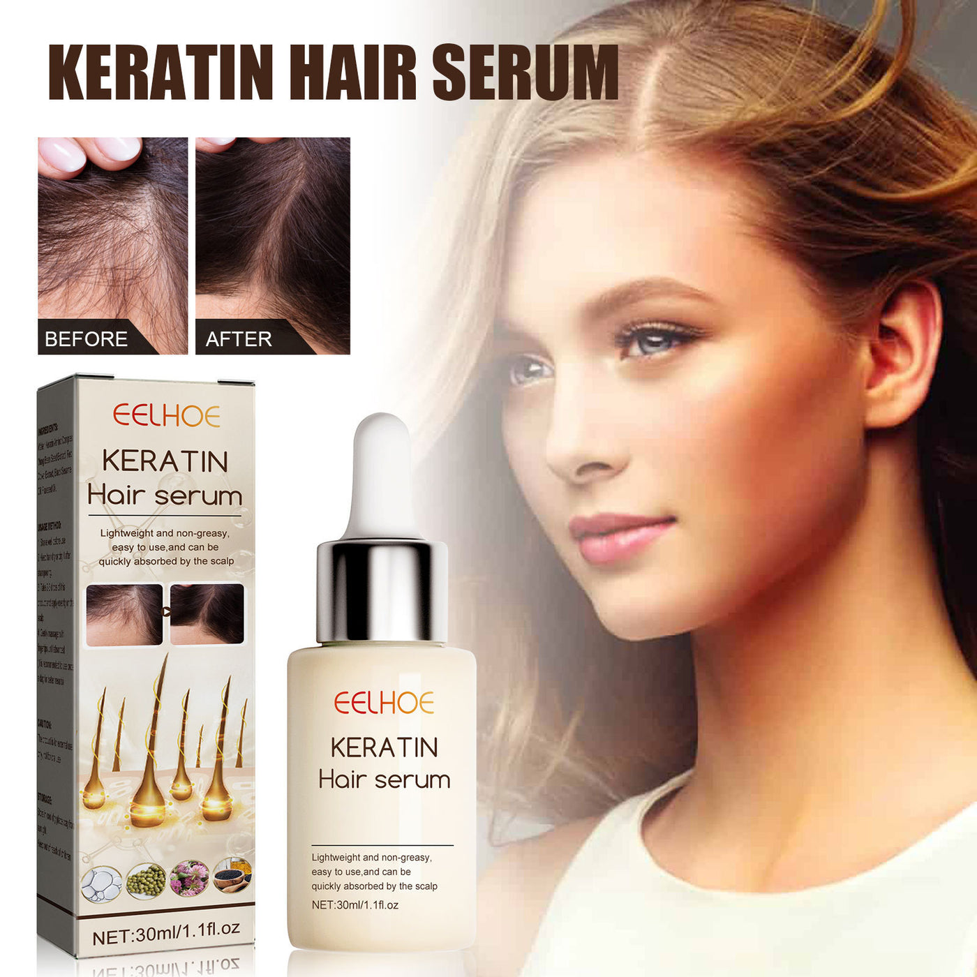 EELHOE Intense Hair Serum Moisturizing Hair Repair Hair Root Thickening Hairline Strengthening Hair Treatment.